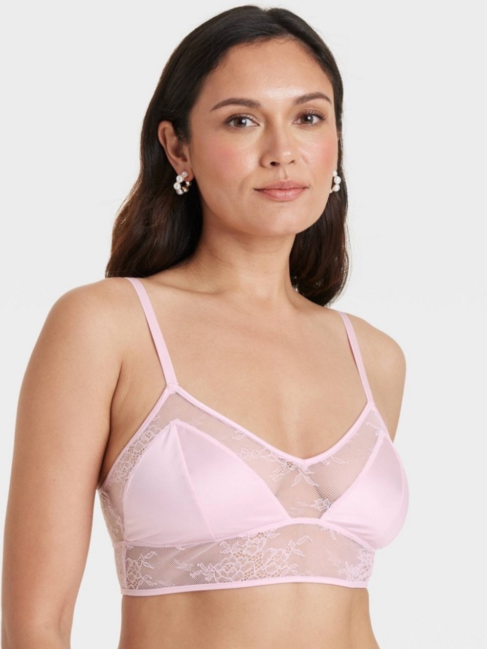 Women's Satin and Lace Longline Bralette - Auden™ Enlightened Pink